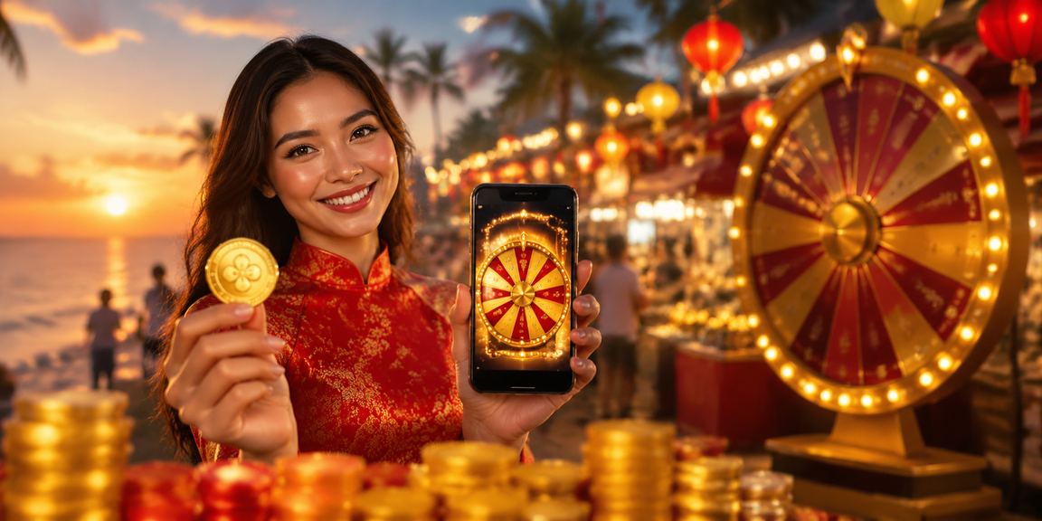 Người chơi tham gia lucky draw đêm hội chợ tại Phú Quốc qua nền tảng 1563